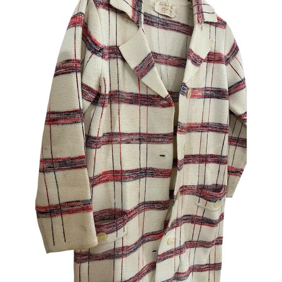 Vintage 70s Knit Fashion Plaid Long Cardigan Sweater Acrylic L Coastal Grandma - Picture 7 of 15